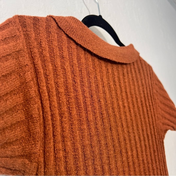 Lulus Pleasant Charm Brown Button-Up Short Sleeve Cardigan Sweater XS - Picture 8 of 12